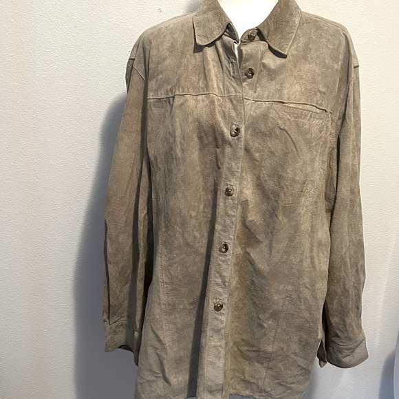 Vintage tan genuine suede shirt jacket shacket size 2X  Great Nothwest fair cond - Picture 1 of 12